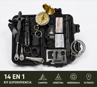 Kit de Supervivencia 14 en 1 – Herramientas de Emergencia para Camping y Aventuras